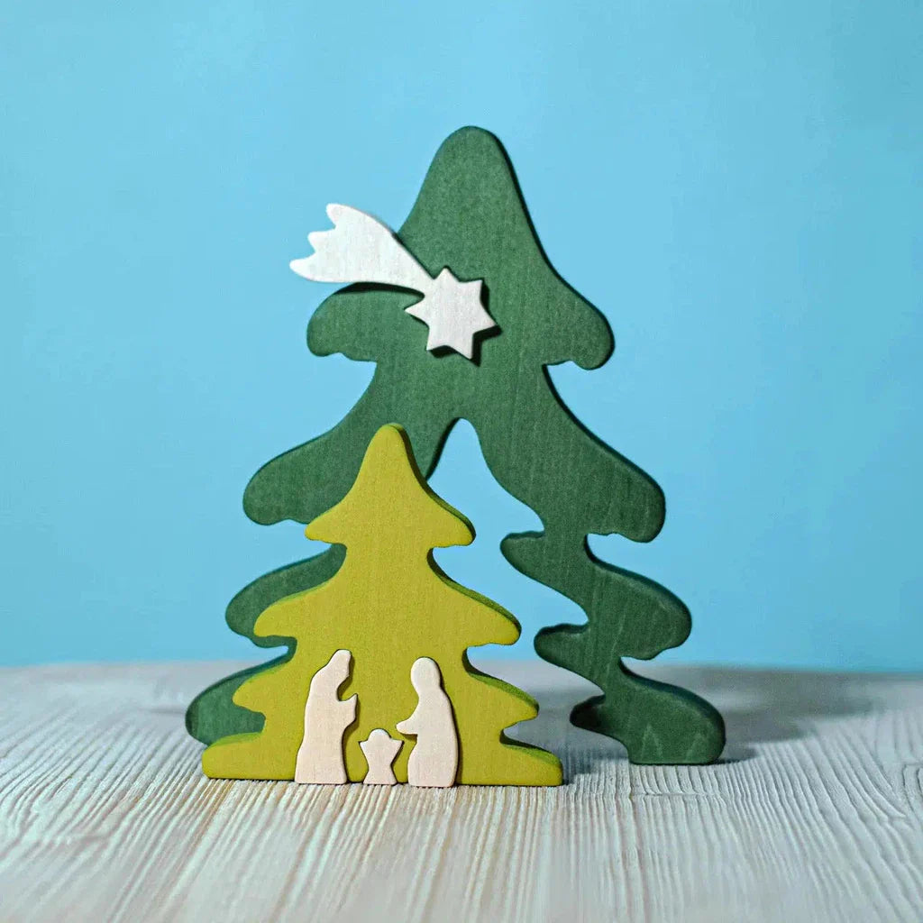 Trefigur Håndlaget Tre Naturlig Liten Juletre Bumbu Toys