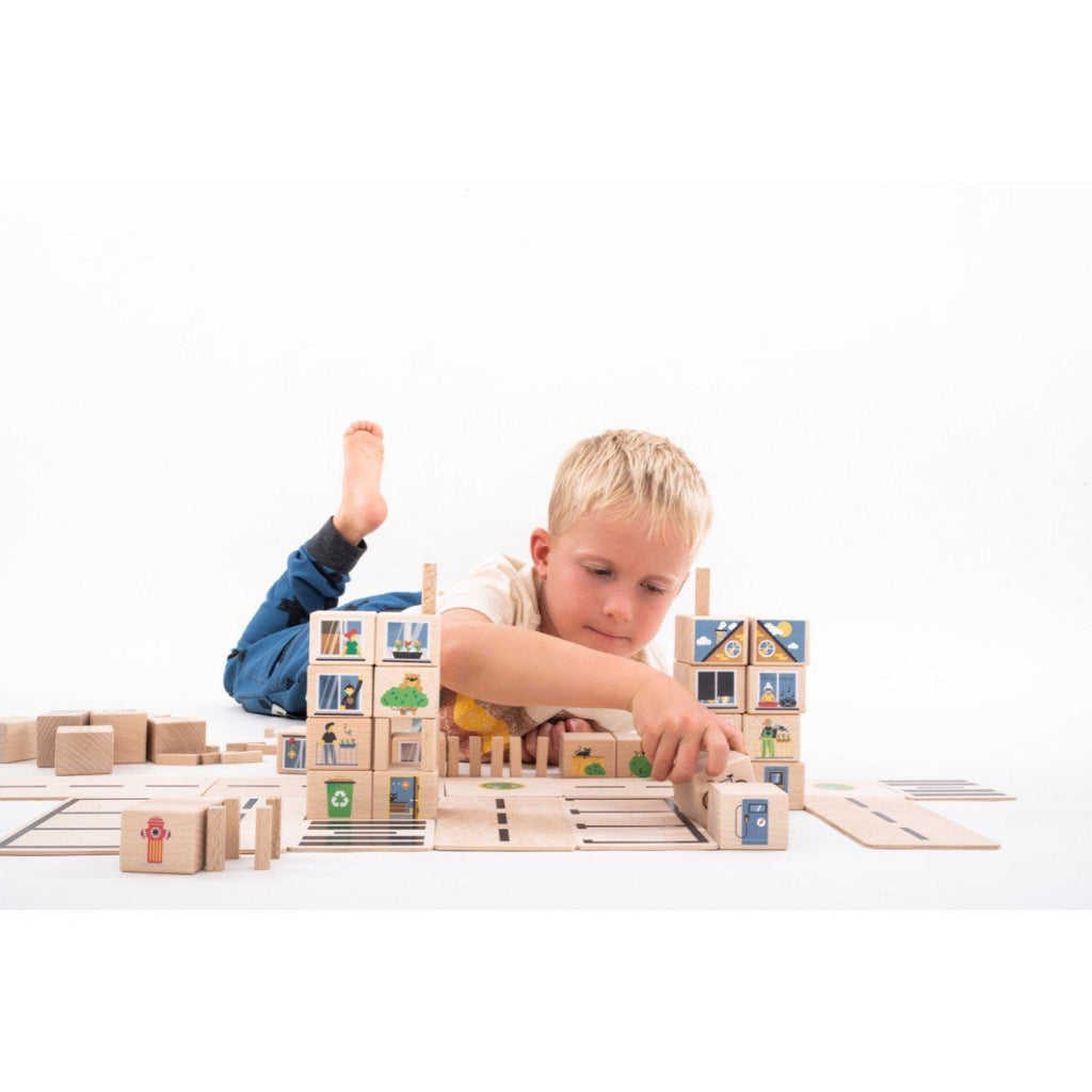 Byggesett I Tre Trykte Motiver 68 Deler Small Just Blocks