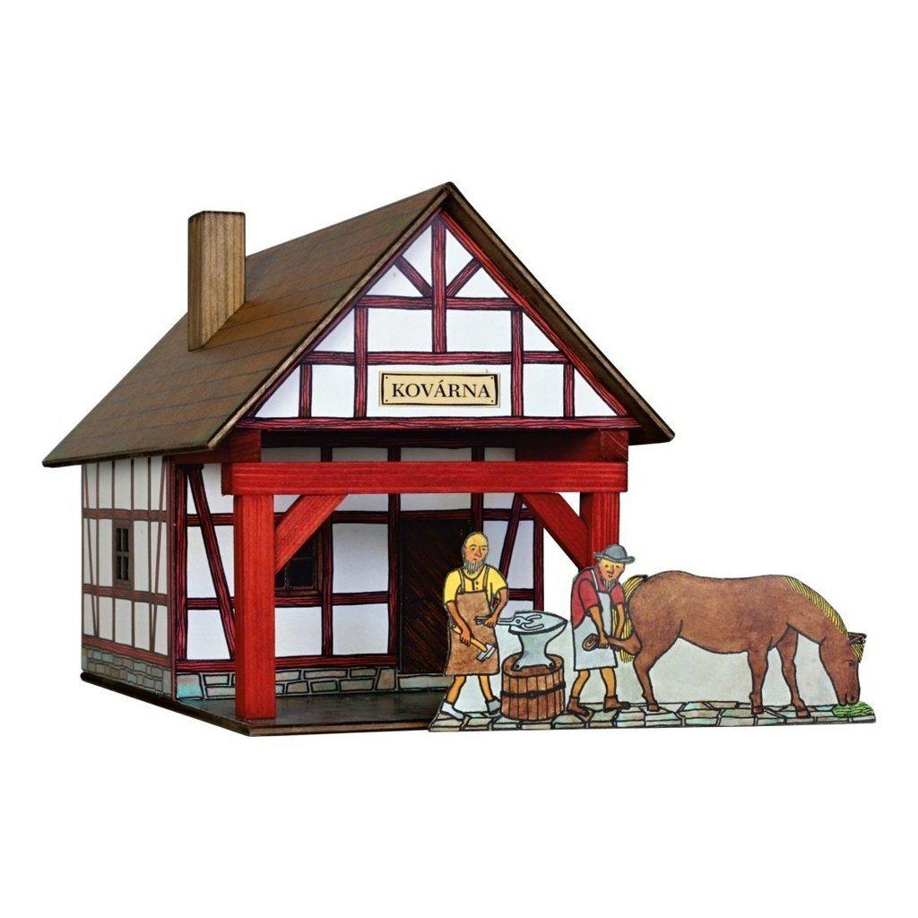 Modellbyggesett i tre Detaljert Miniatyr Hvit Smie Walachia