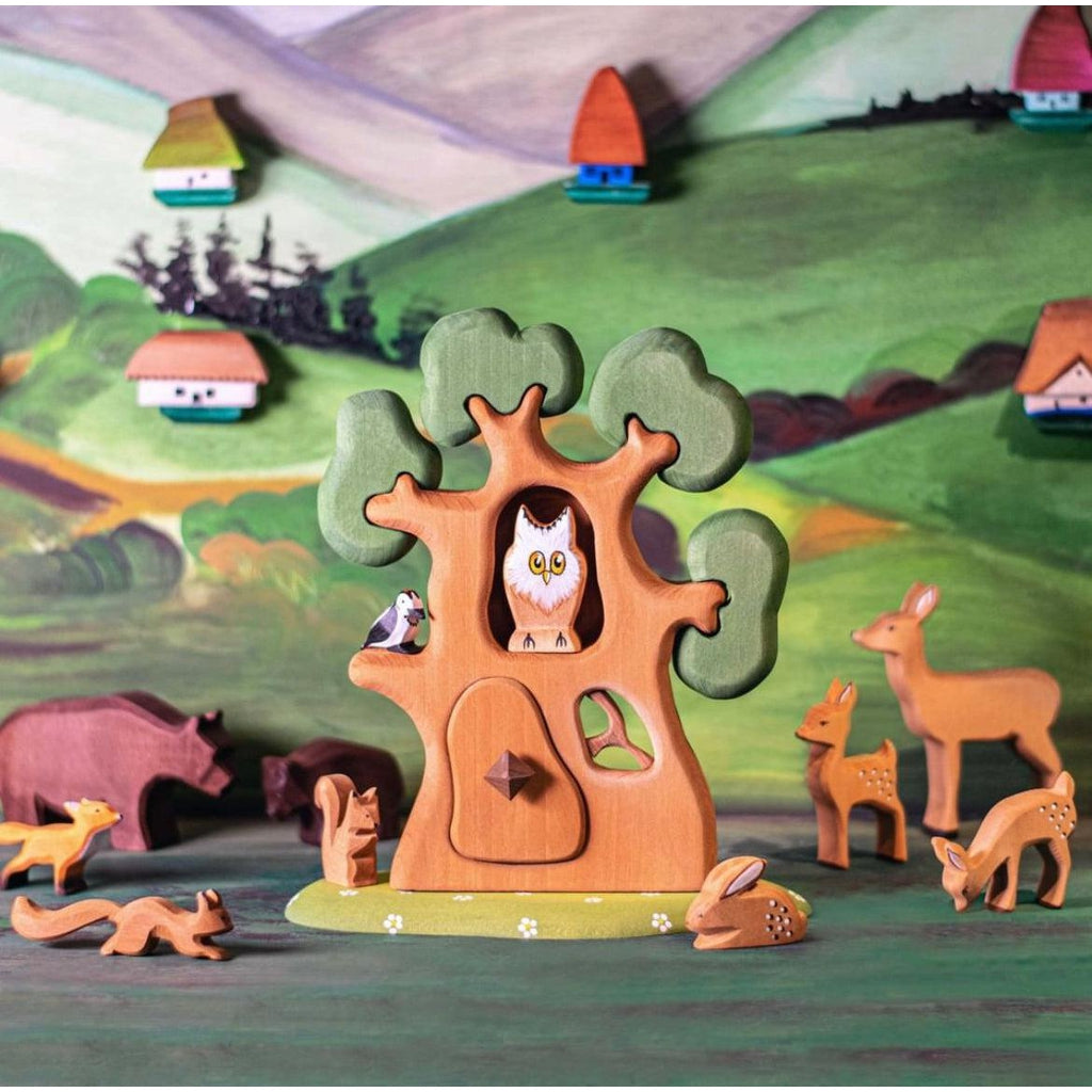 Trefigur Håndlaget Naturlig Mini Ekorn Løpende Bumbu Toys