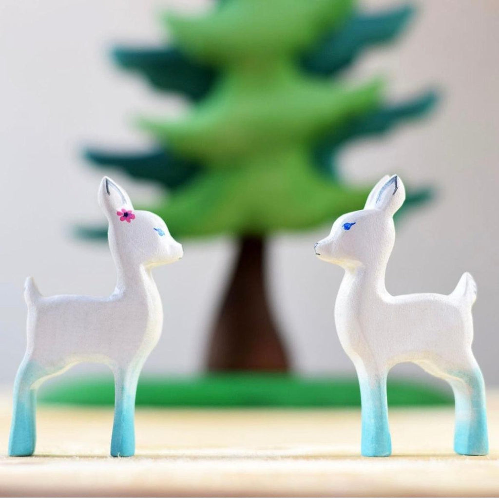 Trefigur Tre Håndmalt Hvit Liten Rådyr For Barn Bumbu Toys