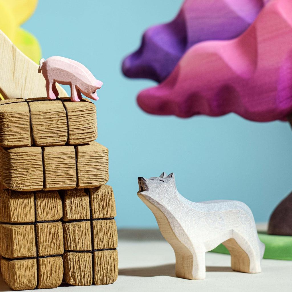 Trefigur Tre Håndlaget Liten Montessori Ulv Bumbu Toys