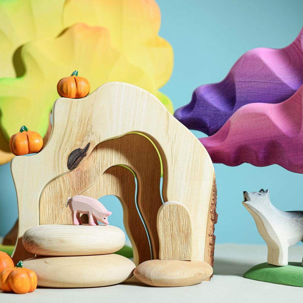 Trefigur Tre Håndlaget Liten Montessori Ulv Bumbu Toys