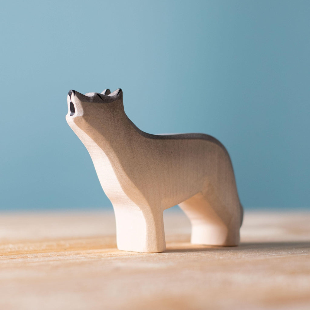 Trefigur Tre Håndlaget Liten Montessori Ulv Bumbu Toys