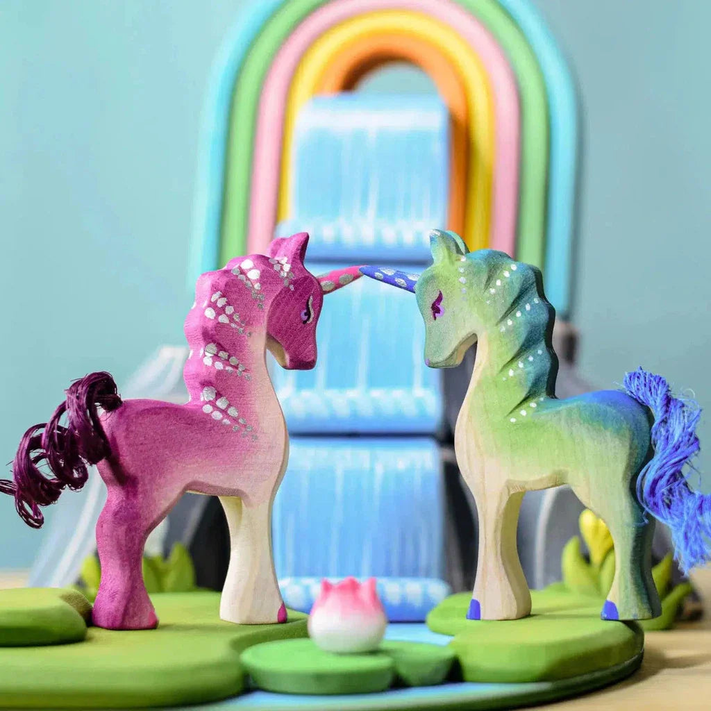 Trefigurer I Tre Håndlaget Sett 2 Enhjørning Kalv Bumbu Toys