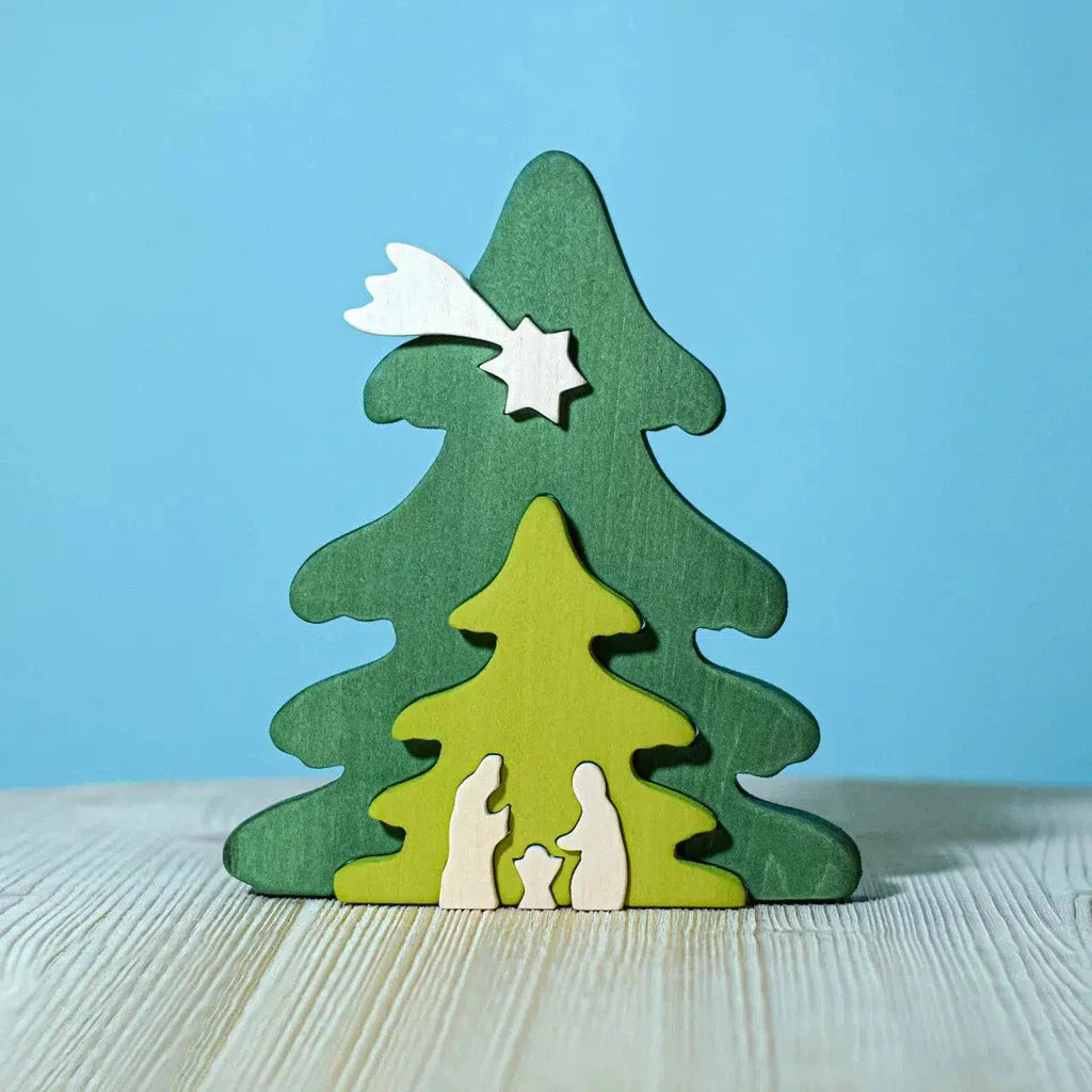 Trefigur Håndlaget Tre Naturlig Liten Juletre Bumbu Toys