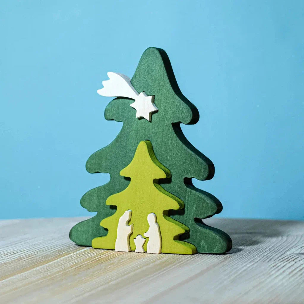 Trefigur Håndlaget Tre Naturlig Liten Juletre Bumbu Toys