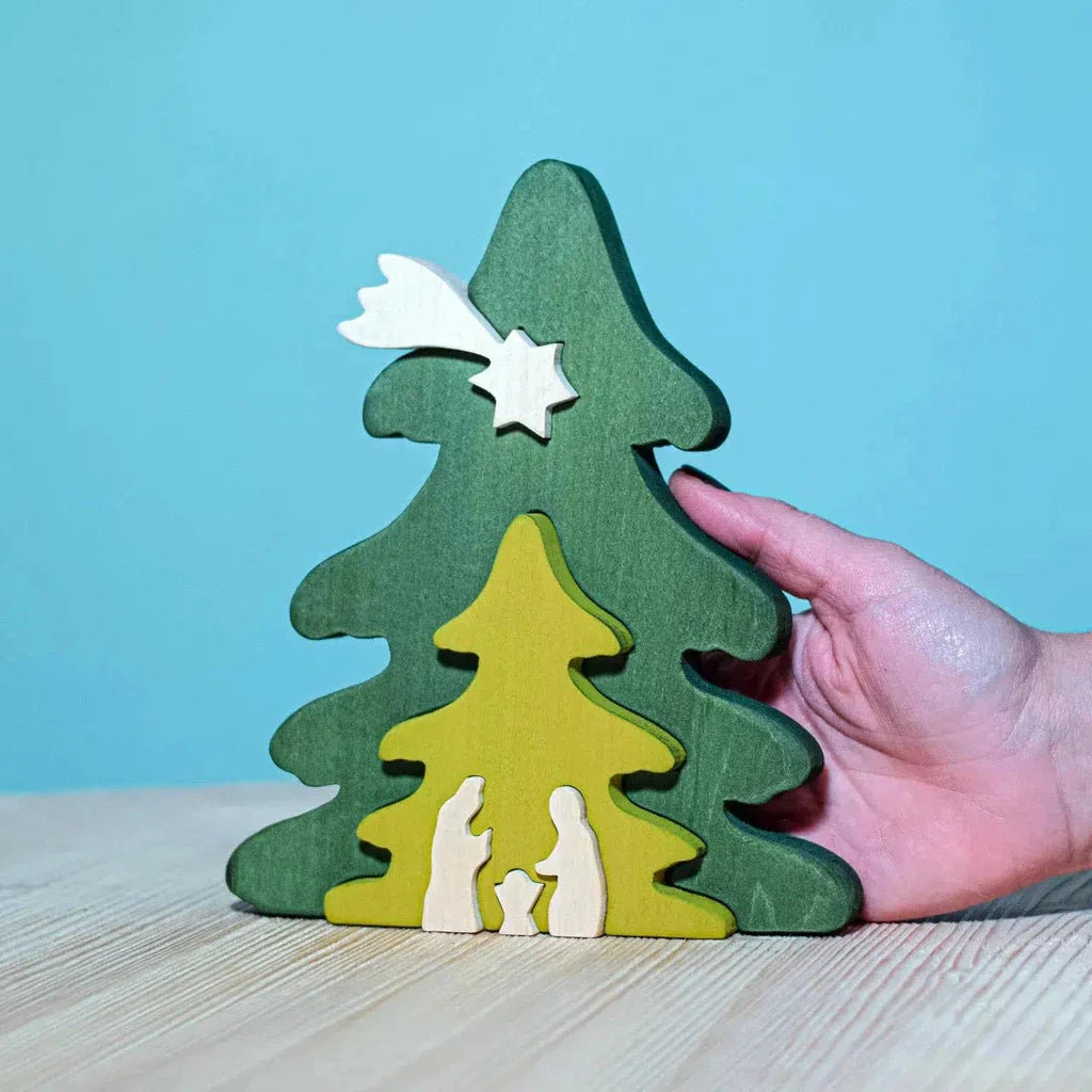 Trefigur Håndlaget Tre Naturlig Liten Juletre Bumbu Toys