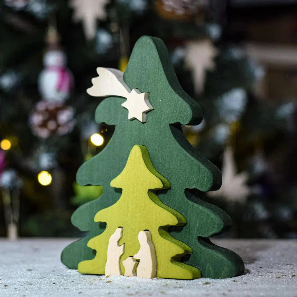 Trefigur Håndlaget Tre Naturlig Liten Juletre Bumbu Toys
