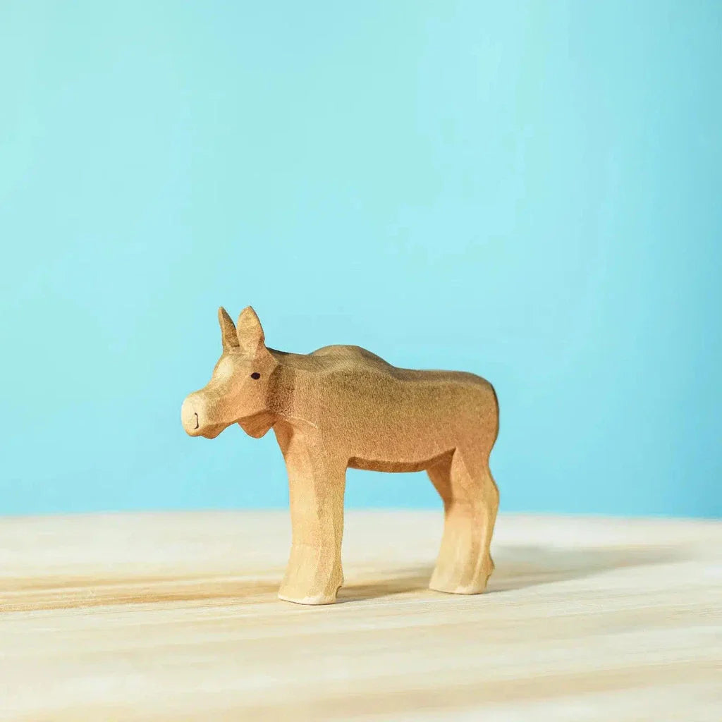 Trefigur Håndlaget Tre Liten Elgkalv Naturlig Bumbu Toys