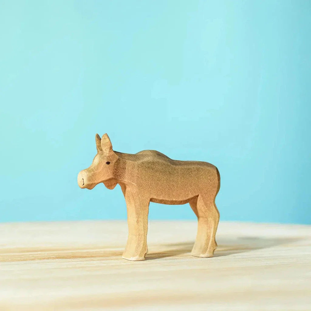 Trefigur Håndlaget Tre Liten Elgkalv Naturlig Bumbu Toys