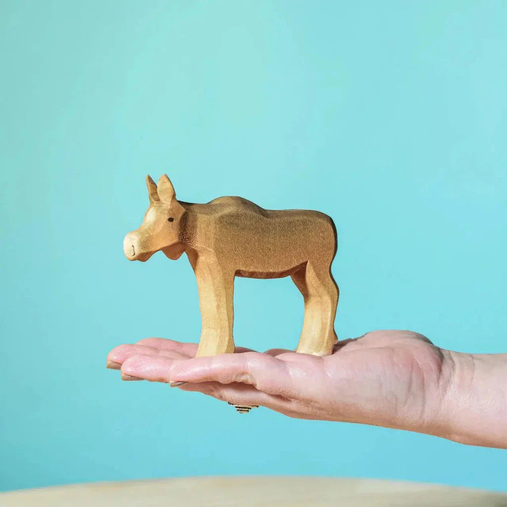 Trefigur Håndlaget Tre Liten Elgkalv Naturlig Bumbu Toys