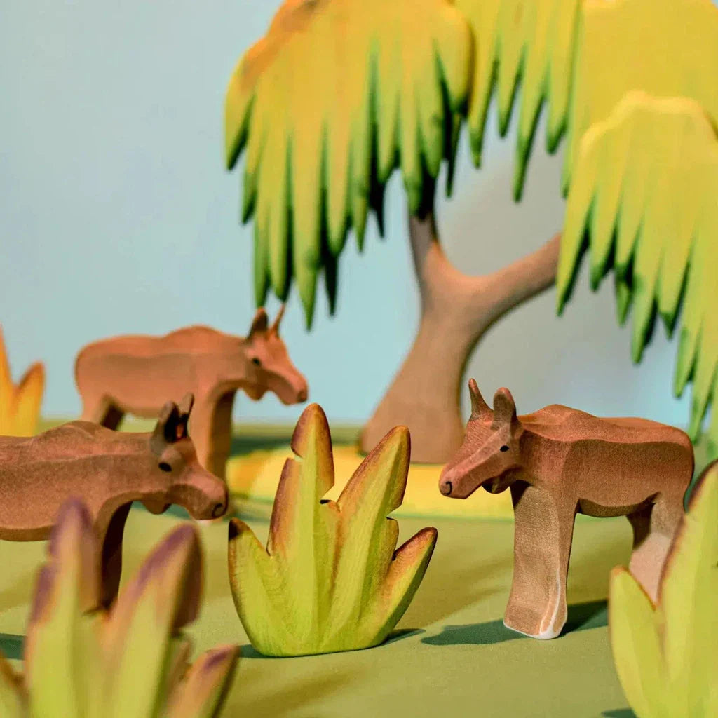 Trefigur Håndlaget Tre Liten Elgkalv Naturlig Bumbu Toys