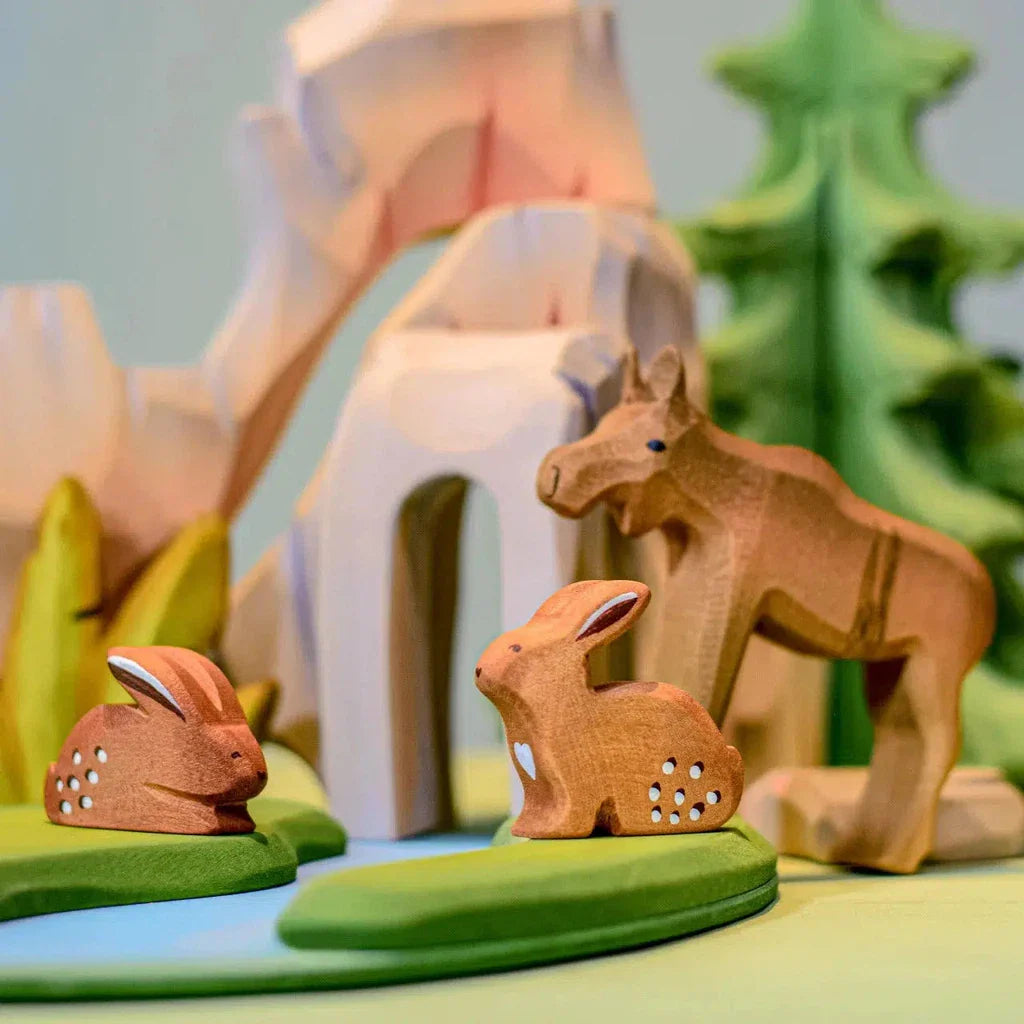 Trefigur Håndlaget Tre Liten Elgkalv Naturlig Bumbu Toys