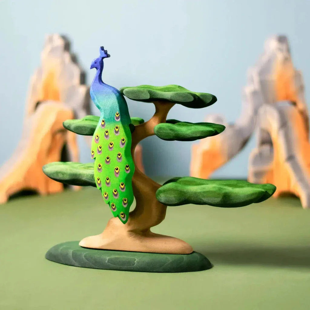 Trefigur I Tre Håndmalt Pedagogisk Liten Påfugl Bumbu Toys