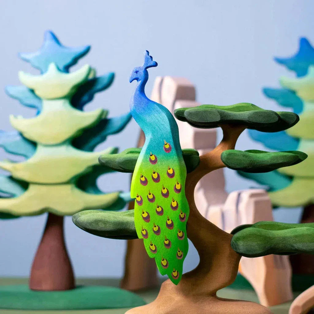 Trefigur I Tre Håndmalt Pedagogisk Liten Påfugl Bumbu Toys