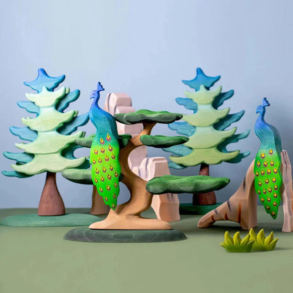 Trefigur I Tre Håndmalt Pedagogisk Liten Påfugl Bumbu Toys