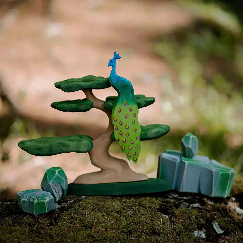 Trefigur I Tre Håndmalt Pedagogisk Liten Påfugl Bumbu Toys