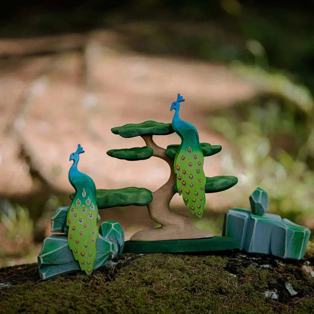 Trefigur I Tre Håndmalt Pedagogisk Liten Påfugl Bumbu Toys
