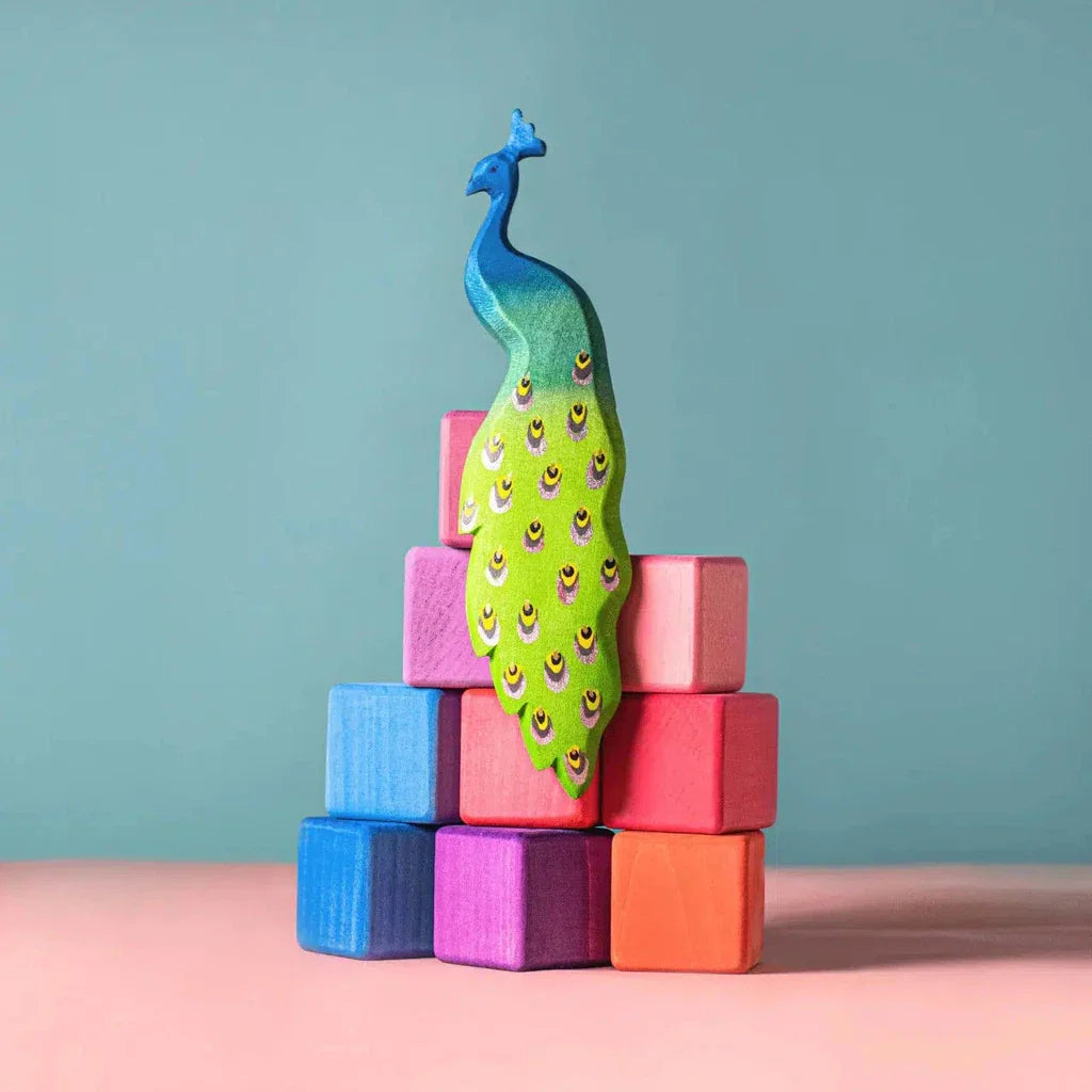 Trefigur I Tre Håndmalt Pedagogisk Liten Påfugl Bumbu Toys